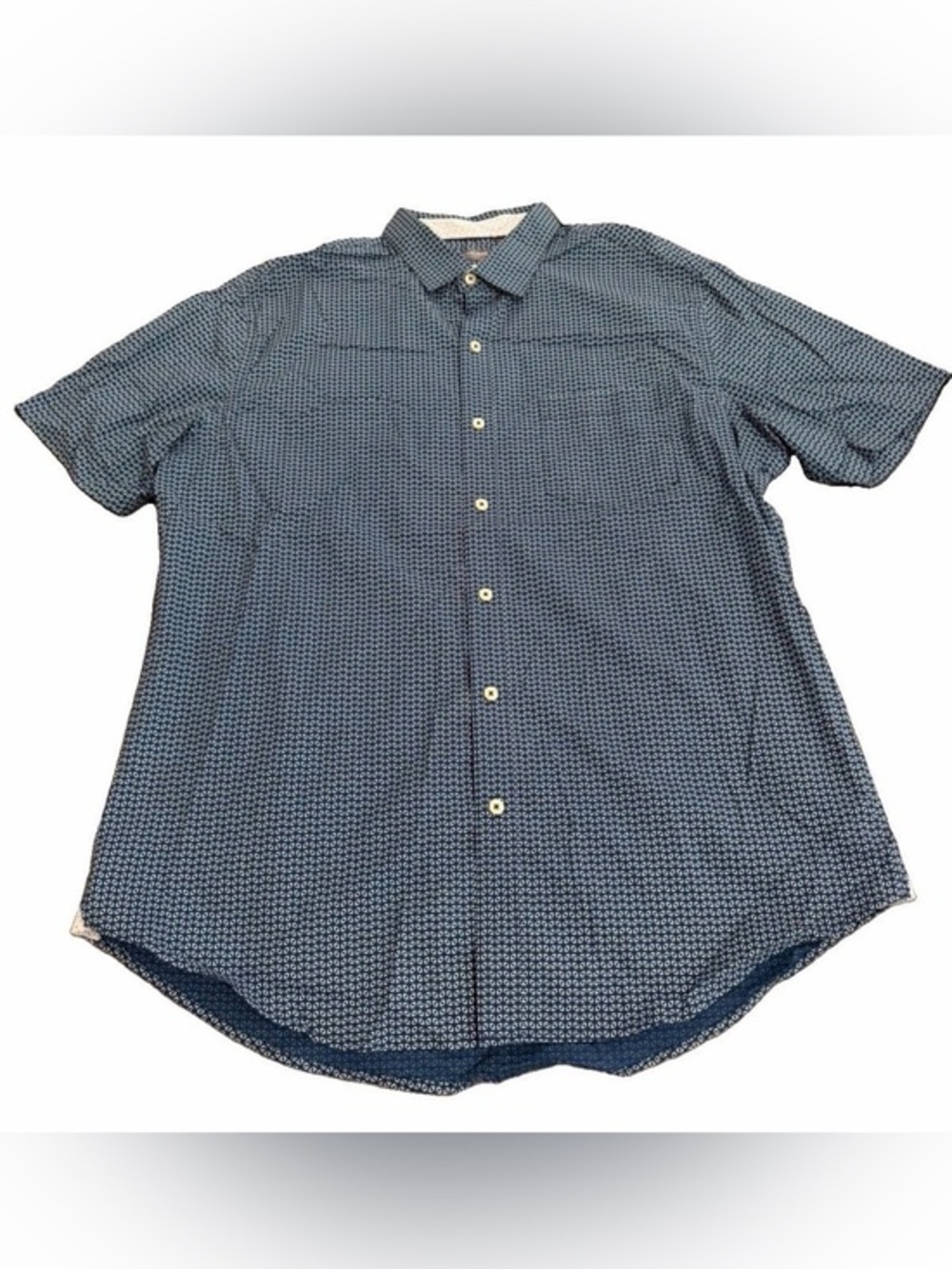 Van Heusen Navy Micro-Pattern Short-Sleeve Button-Down Shirt